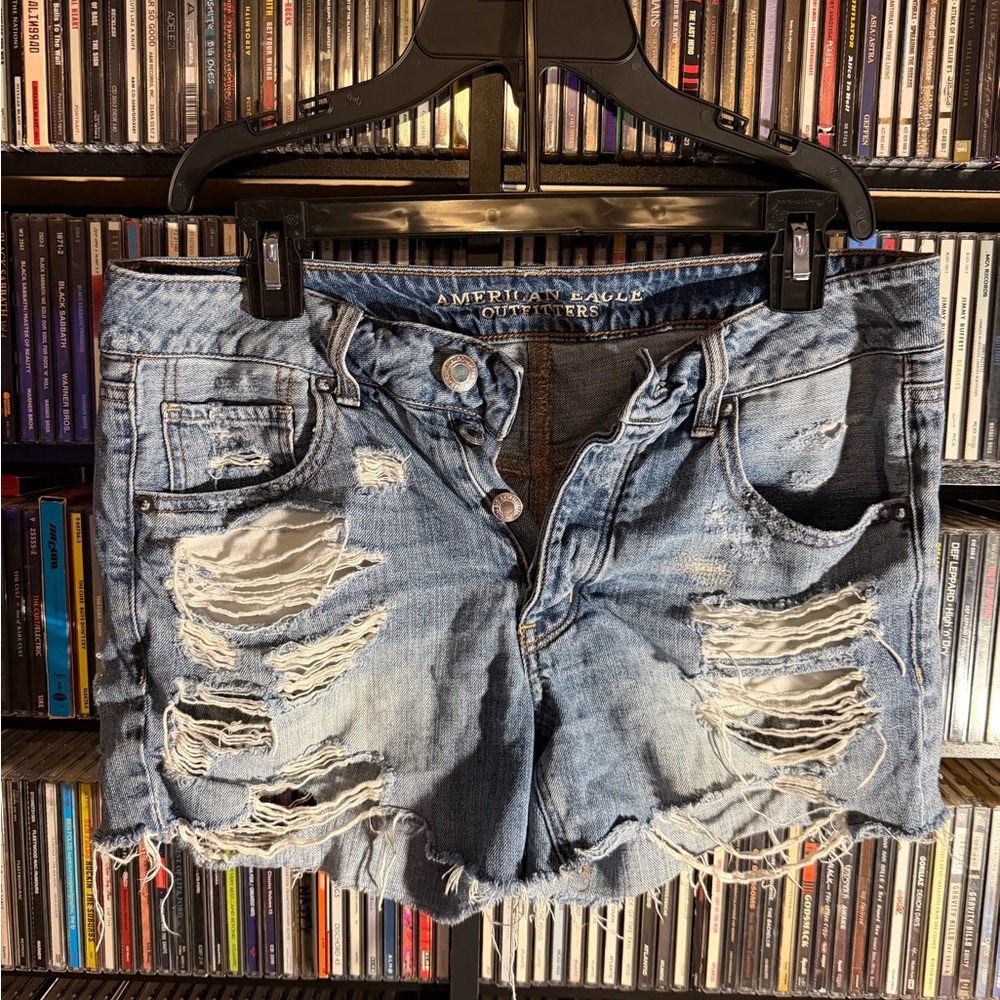 American Eagle Outfitters Women's Festival Ripped Light Blue Jean Shorts Boho